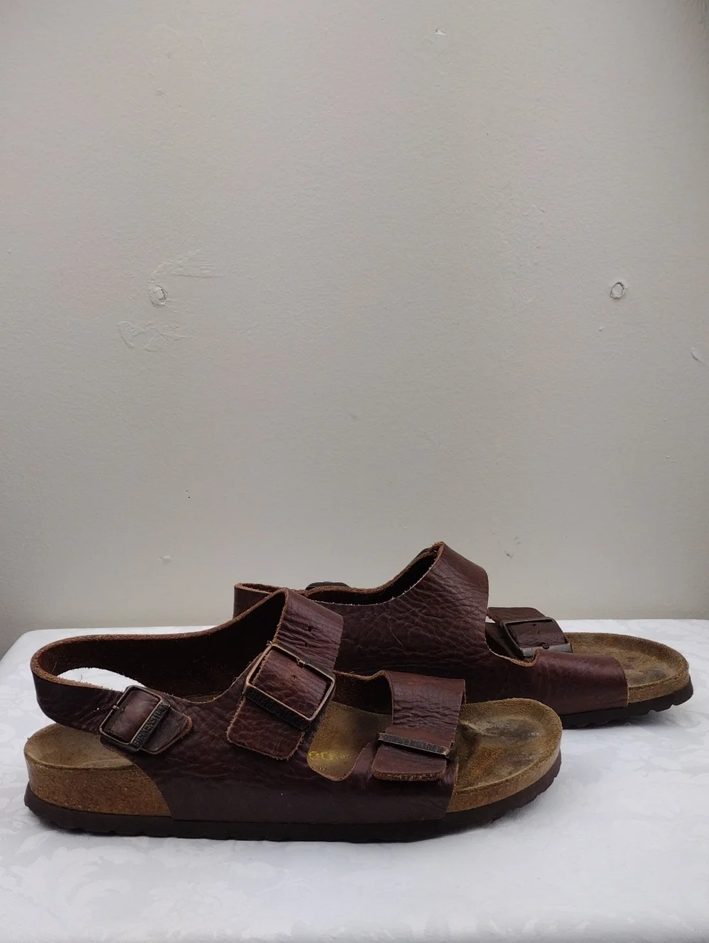 Birkenstock Milano Brown Leather Round Toe Adjustable Straps Slingback Sandals